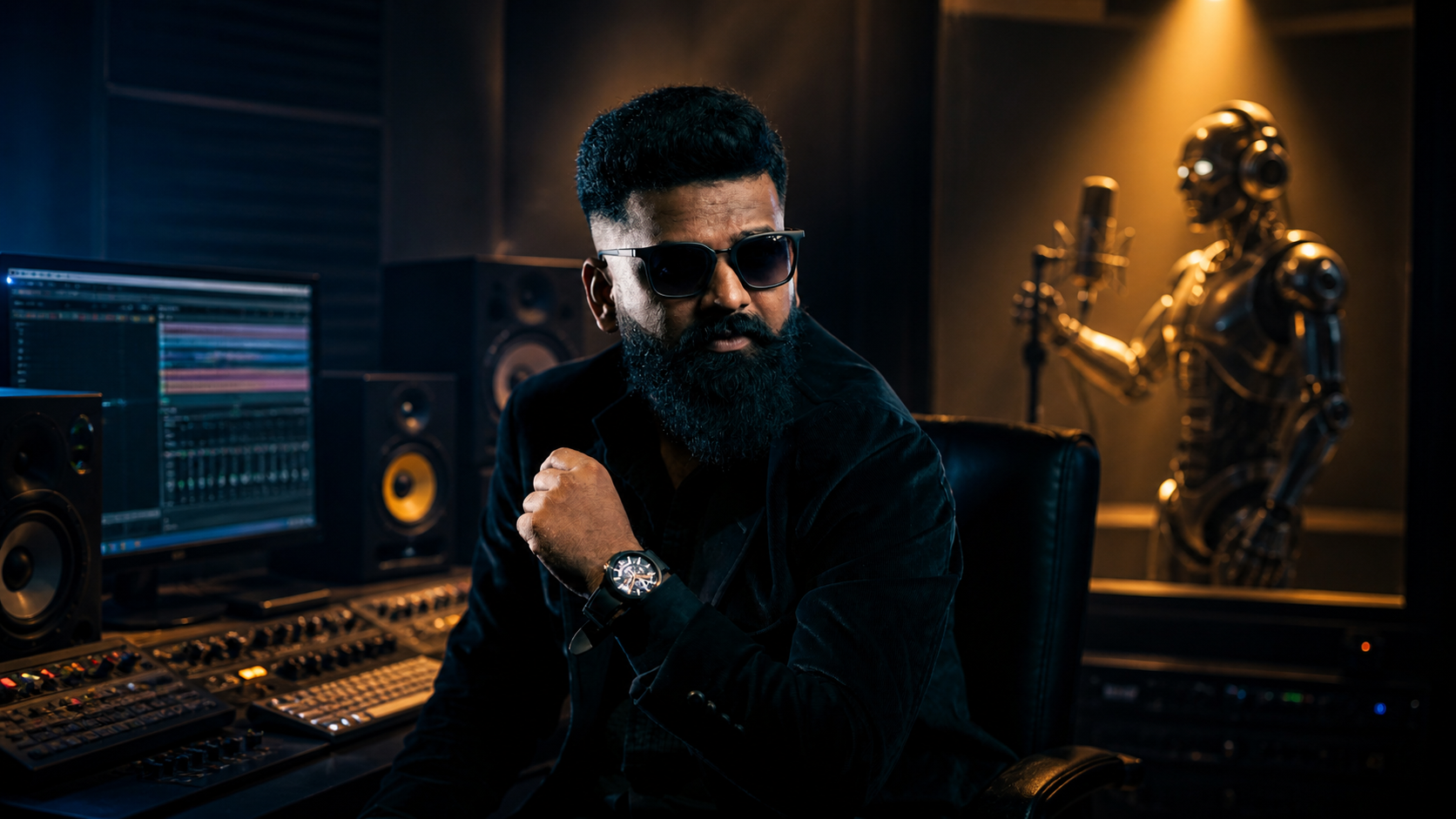 R.P. Balaji at the Balaji Tracks studio — AI-powered cinematic music production